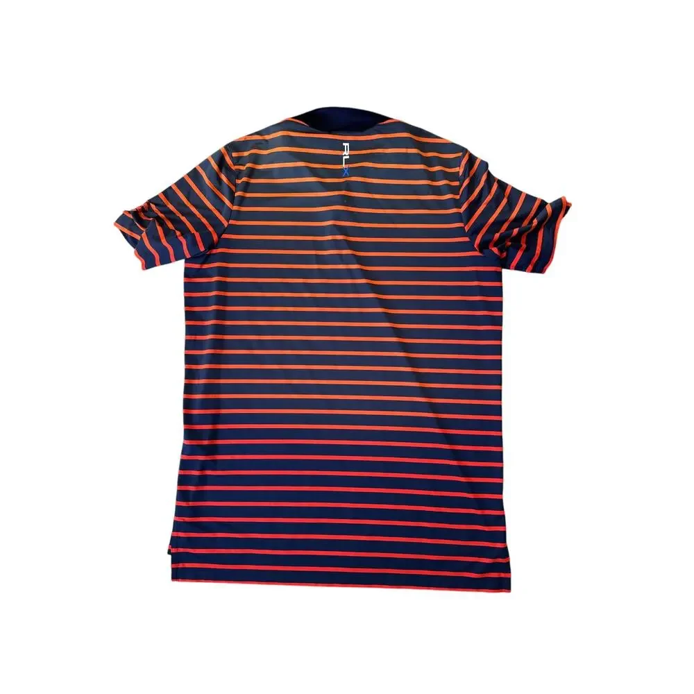RLX Ralph Lauren Polo Shirt Mens L Navy Blue Orange Striped Short Sleeve Golf